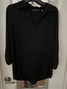 Joan Vass Black Split V-Neck Tunic Blouse
